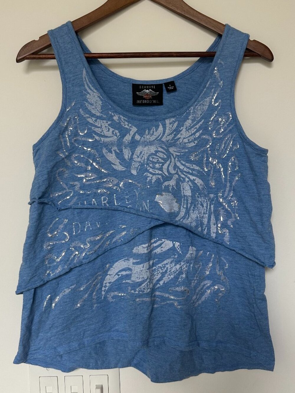 💙 Genuine Harley-Davidson Blue Silver Layered Graphic Tank Top Small 💙